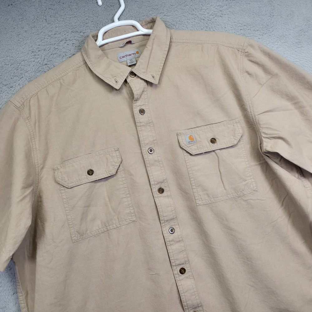 Carhartt Shirt Mens 2XLT Tall Beige Relaxed Chambray Utility Carpenter Workwear
